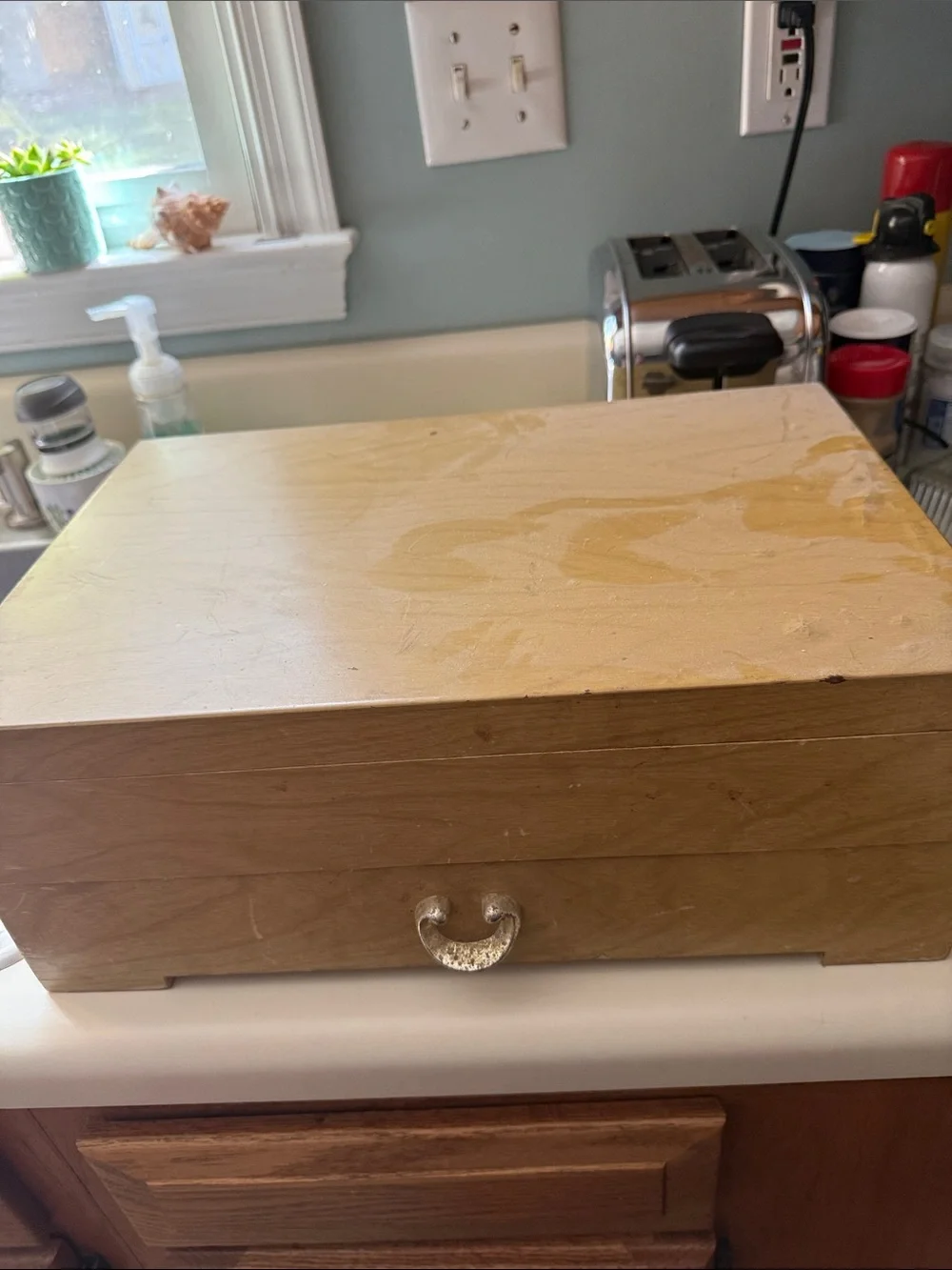 Wooden Flatware Storage Box in Light Brown